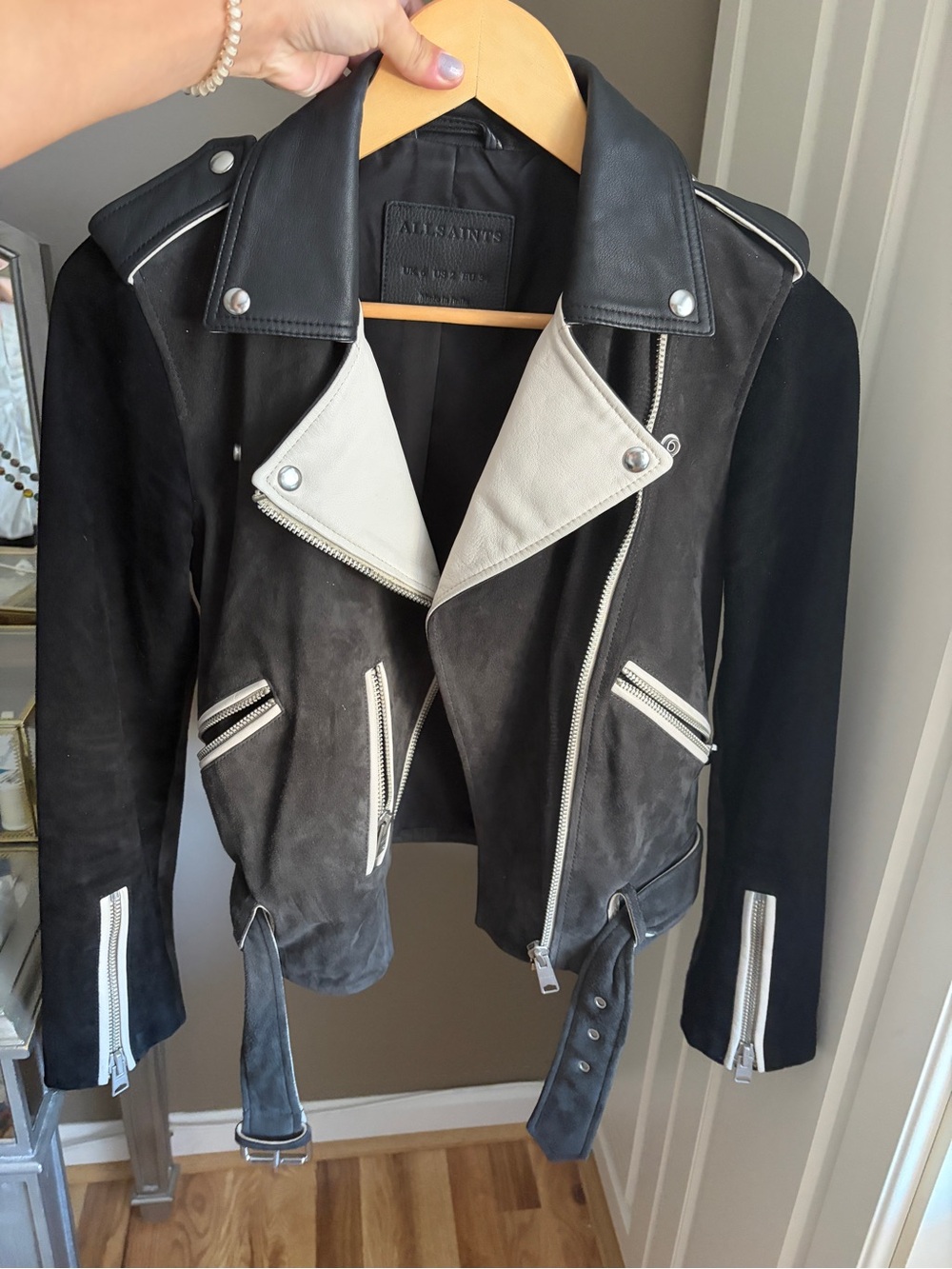 All Saints Balfren Mixed Leather/Suede Moto Jacket